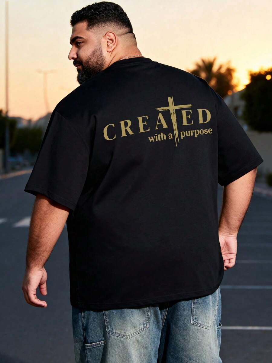 AnChiStreetwear - Men's Graphic T-Shirt, Cross Letter Print T-Shirt, Graphic Tee, Men's Urban Clothing - Vintage Urban Style, Unisex Cotton T-Shirt - 黑色 - 查看 1