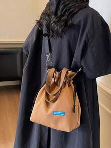 TIANDINGYU 女款斜背包 抽繩布料水桶包 街頭休閒斜背包 購物小包 大容量日系水桶包 簡約時尚帆布包 通勤上班包 - 彩色 - 查看 8
