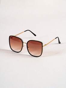 1 Pair Women's Premium Summer Sun Protection Oversized Face-Slimming Large Frame Fashion Glasses, Fashionable Personalized Korean Style For No-Makeup Look - Multicolor - View 3