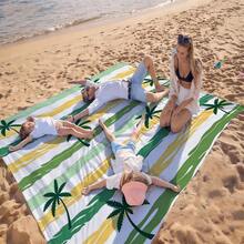 1 Stück Oversized gelb-grün gestreiftes Kokosnussbaum-Strandtuch, sandabweisend und schnelltrocknend, geeignet für 1-3 Erwachsene - leichtes, strapazierfähiges Polyestergewebe - perfekt für Reisen, Camping, Wandern und Lässig am Strand, Strandmatte, Camping-Bodenabdeckung - Gelbgrün gestreifte Kokospalmen - Übersicht 6