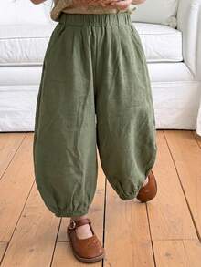 1pc Girls' New Fashion Army Green Jogger Pants, Casual Travel Outfit Long Pants - Army Green - View 1