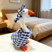 Desk Goose Summer Outfits Vintage Plaid Dress With Sun Hat Set For Farmhouse 7 Inches Mini Goose Statue - Blue - View 5