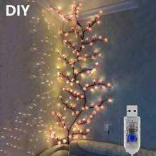 36 LED 櫻花枝燈 可彎曲花藤燈 8 種閃爍模式 USB 供電 DIY 室內裝飾燈 適用臥室牆面、派對、情人節、婚禮、節慶 - 暖白色 - 查看 3