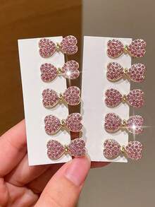 10入女款奢華小粉色水鑽蝴蝶結髮夾，精緻側瀏海夾，鬆散髮夾，時尚鱷魚夾，適用於側瀏海、額前鬆散髮，送女友的完美禮物，開學、約會、海邊度假實用髮飾禮物 - 粉色 - 查看 3