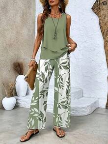 Conjunto Elegante de Cardigán y Pantalón en Color Sólido - Albaricoque - Ver 7