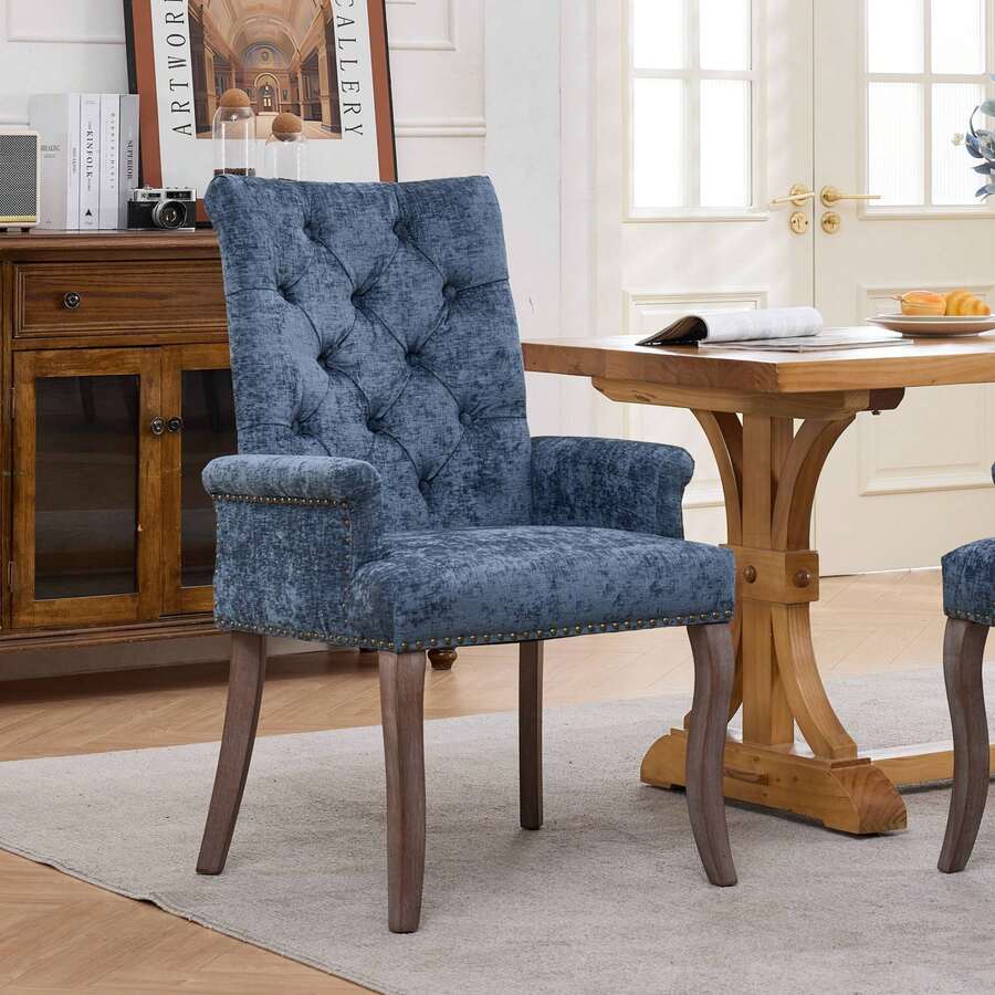 69 Cm Dining Chairs In Chenille For Kitchen And Dining Room - 藍色 - 查看 1
