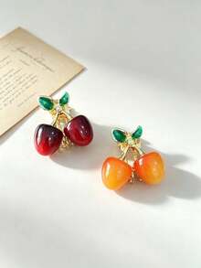 1pc Girls Cherry Fruit Mini Claw Clip, Cute Elegant Hair Accessory, Side Bangs & Loose Hair Clip, Daily Minimalist Versatile Hair Clip, Back To School Essential, Bridal Styling Decorative Hair Accessory - Multicolor - View 3