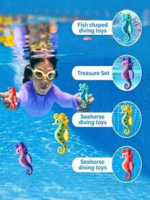 4pcs Kids Diving Toys, Underwater Diving Seahorse, Designed For Pool Play, Can Sink In Water For Kids To Dive And Pick Up, Develop Swimming Skills And Focus, Summer Swimming Diving Training Water Sports, Bright Colors, Water Game Training Gift For Boys And Girls, Popular Summer Water Game Toys - Multicolor - View 4