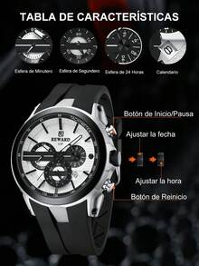 REWARD Men's Quartz Watch, Business Fashion Style, Date Display, Luminous Hands, Multi-Function, High Quality, Classic Design, Silicone Strap, Great Gift - Black - View 7
