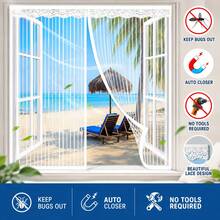 Magnetic Window Screen, Removable Hook And Loop Mesh Screen, Upgraded Polyester Fiber Door Window Screen, Magnetic Closure Door Screen To Prevent Mosquitoes And Flies From Entering, Suitable For Living Room, Bedroom And Kitchen - White - Multicolor - View 9