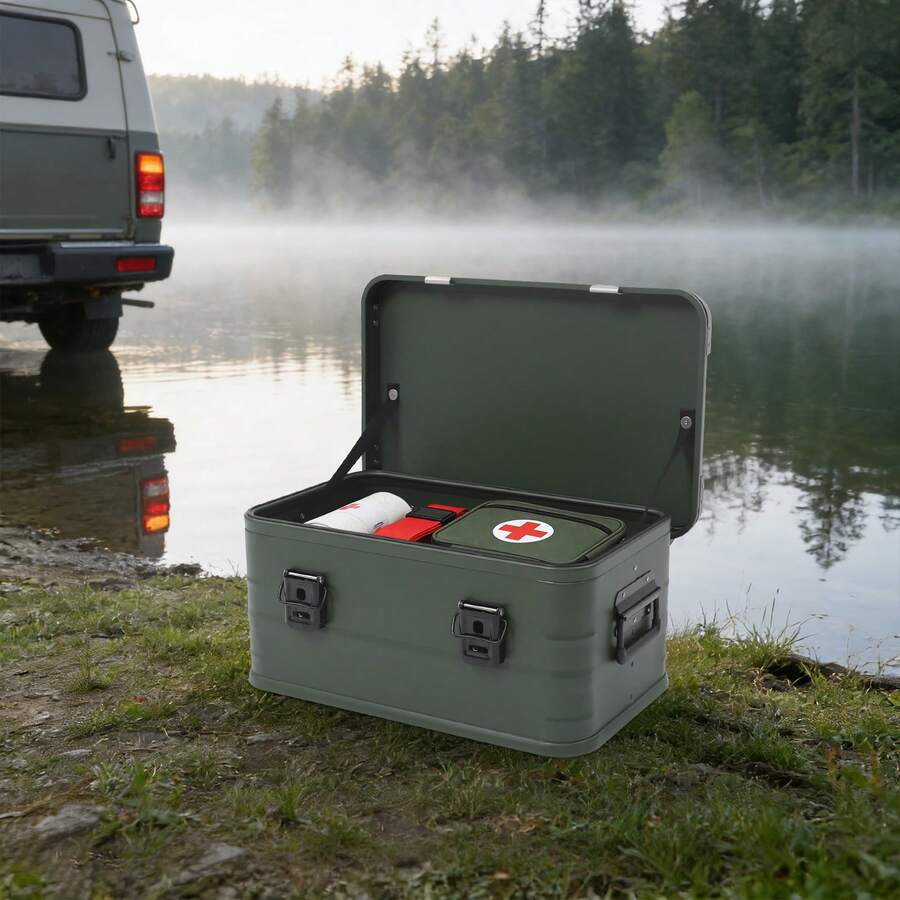30-Liter-Aufbewahrungsbehälter für zu Hause, aus Aluminiumlegierung, langlebig und stabil, rechteckig, für den Innen- und Außenbereich, erhältlich in Schwarz/Grün/Khaki - Armeegrün - Übersicht 1