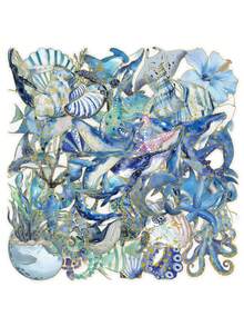50pcs Marine Life Stickers Waterproof Transparent Stickers For Water Bottle, Notebook, Guitar, Refrigerator, Luggage, Scrapbook, Phone Case, Desktop, Wall, Room Decor, Home Decor, Suitable For Birthday Gift, Holiday Party Gift - 50pcs - View 10