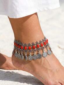 1pc Bohemian Style Vintage Coin Tassel Women's Anklet, Beach Vacation Style Women's Foot Jewelry - Sl108 - View 7