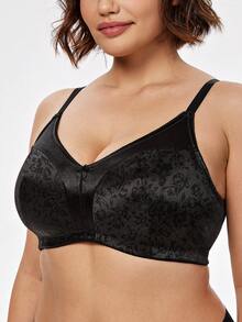 Wingslove Women's Full Coverage Wireless Slimming Bra, No Padding Comfortable Bra, Plus Size Floral Pattern - Black - View 4