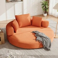 Flieks Multifunctional Freestanding Folding Sofa Bed (Boneless Couch) – Oval Bed With Cushions, Modular Sofa, Corduroy Fabric Cover (173 X 176 Cm), Suitable For Apartments, Living Rooms, Bedrooms - 橘色 - 查看 3