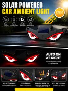 太陽能邪眼LED車窗燈，2026新款動態車眼LED，附震動與光感應器，惡魔眼擋風玻璃氛圍燈，USB-C充電，5種模式，吸盤安裝，300mAh電池 - Solar+USB - 查看 3