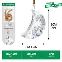 6PCS Crescent Moon Rainbow Suncatcher Pendants With Rings, Faceted Hanging Ornaments For Window, Home, Garden, DIY Crafts & Boho Decor - 6pcs 50mm Half-moon - View 2