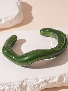 3/1pc Vintage Minimalist Casual Style Women's Wavy Shape Acrylic And CCB Material Green Open Hoop Bracelet, Suitable For Daily Wear, Stackable, Perfect Gift Choice For Holidays - Green - View 6