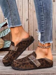 New Vintage Buckle Round Toe Comfortable Flat Slip-On Women's Shoes - Leopard Print - View 6