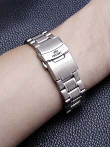 Men's Mechanical Watch Universal Stainless Steel Strap, Brushed & Polished Finish Solid Link Design, Folding Clasp Quick Release Universal Replacement Strap, Compatible With Oriental Double Lion Models - Silver - View 9