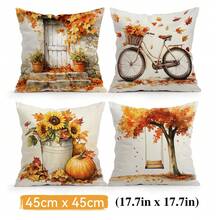 4 Stück Landhausstil Herbstthema Muster Kissenbezüge ohne Füllung, einseitig bedruckte Kissenbezüge, geeignet für Wohnzimmer, Schlafzimmer, Heimdekoration, Ganzjahres-Kissenbezüge - Verschiedenfarbig - Übersicht 12