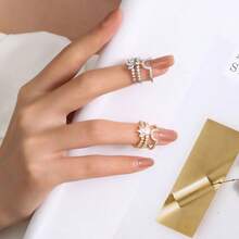 1pc Minimalist Leaf-Shaped Adjustable Design Cubic Zirconia Inlaid Ring For Women - Multicolor - View 6
