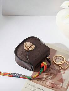 CHARM INFINITE Bolso colgante multifuncional con llavero de cierre giratorio mini en forma de silla de montar, textura de lichi en 7 colores, decoración de cinta de seda estampada, para guardar auriculares, lápiz labial y monedas - Multicolor - Ver 7