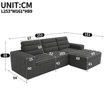 Modular L-Shaped Corner Sofa, Corduroy Fabric, Dark Grey - Dark Grey 4 Seat - View 11