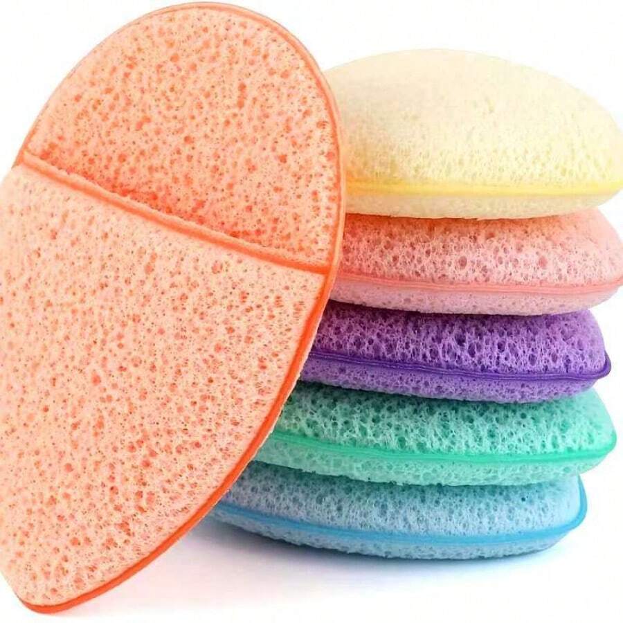 6pcs Facial Sponge Set, Colorful Cleansing Puffs For Daily Face Washing, Soft Reusable Makeup Remover Pads And Exfoliating Pads With Mud Mask Applicator - Multicolor - View 1