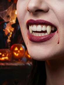 1/4 Pairs Of Halloween Vampire Zombie Dentures (Includes Solid Teeth Glue), Spoof Denture Toys, Party Dentures, Fang Makeup, Dance Party Denture Accessories Makeup Props, Role Playing Party Vampire Braces, Giving Gifts To Others Halloween Gifts - A - View 7