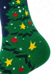 1 Par de Meias Masculinas com Estampa Divertida de Árvore de Natal, Cano Médio, Uso Diário Outono/Inverno, Presente de Halloween/Natal para Namorado, Filho, Marido - Multicolorido - Visão 7