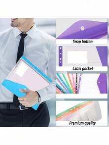 6pcs/1 pieza Carpeta expandible A4, organizador de archivos de plástico con broches y soportes para etiquetas, papelería de color aleatorio, adecuado para la escuela, la oficina y el hogar. - Multicolor - Ver 2