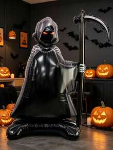 1PC 62 Inch Halloween Standing Scythe Grim Reaper Foil Balloon, Halloween Decoration, Graduation Party Decor, Party Photography Prop And Back To School Supplies - 1 PC Standing Death Aluminum Foil Balloon - View 8