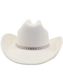 Fashionable Western Style Denim Hat For Women, Diamond Studded Wide Brimmed Hat, Holiday Street Photography Performance Hat - Multicolor - View 6