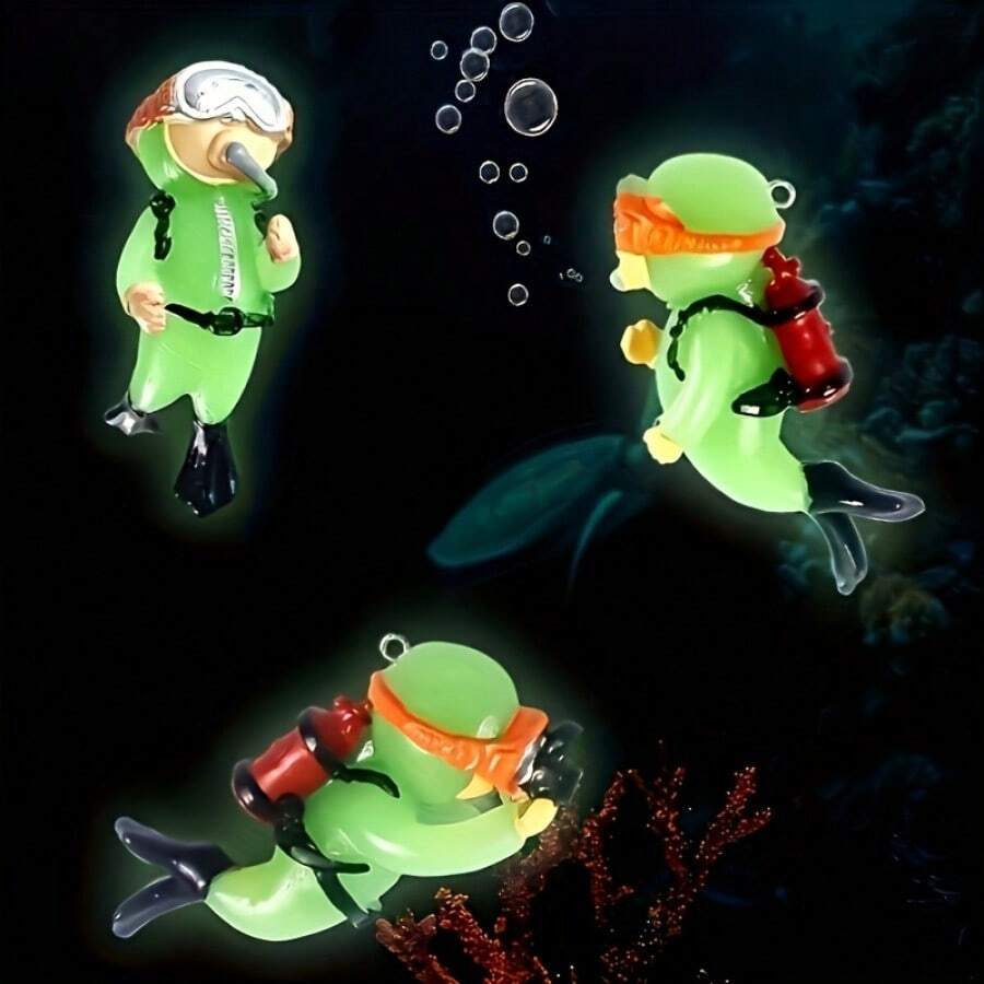 Glow-In-The-Dark Fish School & Diver Decoration - Aquarium Landscape, Diving Figurine, Low Maintenance Underwater Decor, Suitable For Freshwater/Saltwater Fish Tanks & Aquariums - A - View 1