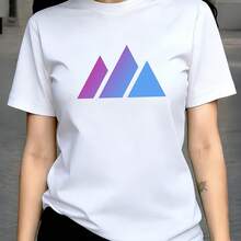 Women's Spring/Summer Casual Top With Loose Sleeves And Round Neck, T-Shirt With Geometric Print Design And Pattern - White - View 1