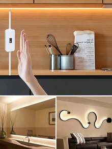 1m/2m/3米/4m/5m LED 手掃感應霓虹裝飾燈條，USB 柔性可調光氛圍燈條，直播補光燈，化妝鏡浴室鏡前補光燈條 - 手掃感應款 - 查看 6