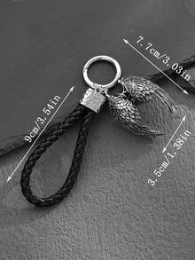 1pc Fashionable European & American Vintage Personalized Angel Double Wings Keychain Bag Charm, Suitable For Men's Car Key & Bag Decoration - Antique Silver - View 2