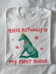 100% Cotton Y2K Loose Short Sleeve This Actually Is My First Rodeo - Horse T Shirt, Unisex T Shirt, Relatable Tee, Exchange Tee, Weird T Shirt, Unhing - White - View 1
