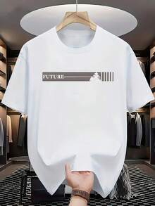 Men's Wrinkle-Resistant And Breathable T-Shirt With Simple Print | Crew Neck, Short Sleeves | Summer - White - View 3