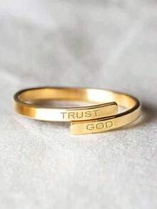 1pc "TRUST GOD" Adjustable Open Ring For Kids, Suitable As Gift For Best Friends And Family, Wear For Outdoor Activities And Travel - Ring - View 1