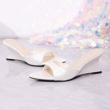Pointed Toe Wedge Sandals Women's 2026 New Summer Slides Slip-On Slippers Niche Design High Heels - White - View 5