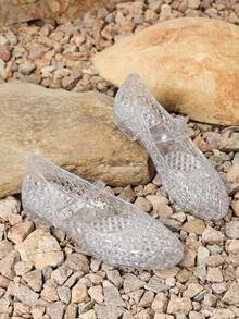 New Fashion Transparent Flat Sandals, Simple Breathable Closed Toe Crystal Clear Soft Sole Women's Princess Shoes, Lightweight Casual Wear - Clear - View 4