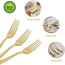 100PCS Gold Plastic Forks, Solid, Durable And Heavy Duty Gold Plastic Forks Disposable, Utensils Parties, Weddings, Thanksgiving, Picnics, And Daily Use - Gold - 100pcs - View 4