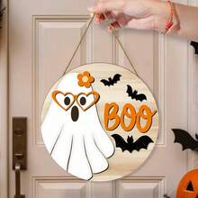 Cross-Border New Halloween Cute Cartoon Ghost Wooden Hanging Sign, Holiday Party Wall Decor, Wooden Craft Wall Hanging Decoration - A - View 5