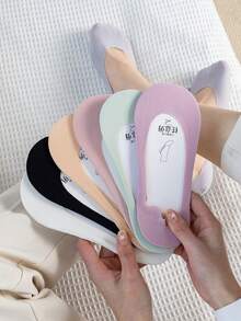 5 Pairs Random Color Women's Solid Color Low-Cut Invisible Boat Socks - Multicolor - View 7