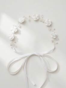 Diadema elegante de mujer con enredadera floral de rosas, perlas y cristales, lazo de cinta, accesorios para el cabello de novia y boda para fiesta, accesorios de dama de honor con cinta - Multicolor - Ver 8