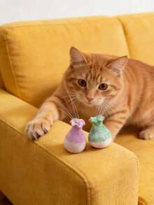 Creative Mini Vase Pet Interactive Accessory With Elastic Cord, Durable Cute Cat Supplies, Indoor Cat Home Desktop Decor For Bedroom Office Daily Ornament - one-size - View 3
