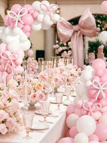 152Pcs Black And White Foil Balloon Arch Set With Bows; Simple And Elegant Decoration, Suitable For Adults And Women For Birthdays, Anniversaries, Holiday Decorations, And Indoor Party Backdrops. - 粉色 - 查看 2
