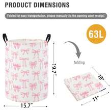 Pink Bowknot Laundry Hamper Basket Baby Hamper For Nursery Boy And Girl Cute Kids Toys Storage Bin Organizer Boho Room Decor - Pink - View 3